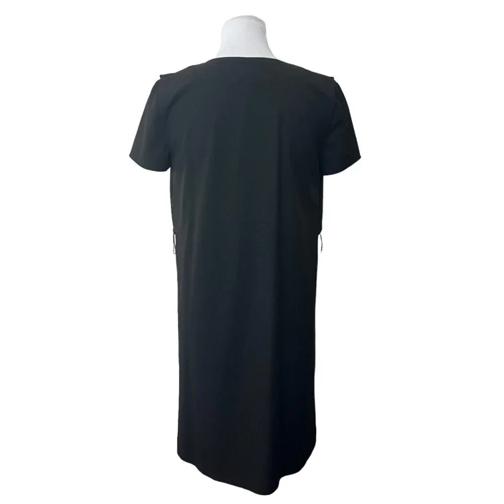 Michael Kors Womens  Ruffle Short Sleeve‎ Exposed Zipper Midi Dress Black Small